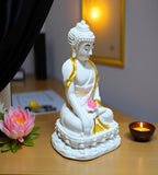 Sigaram 7 Inch White Marble Buddha Idol  with Gold Plain Shalya For Home Decorative Showpiece K4764