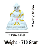Sigaram 7 Inch White Marble Buddha Idol  with Gold Plain Shalya For Home Decorative Showpiece K4764