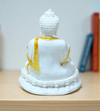 Sigaram 7 Inch White Marble Buddha Idol  with Gold Plain Shalya For Home Decorative Showpiece K4764