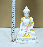 Sigaram 7 Inch White Marble Buddha Idol  with Gold Plain Shalya For Home Decorative Showpiece K4764