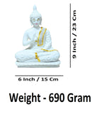 Sigaram 9 Inch White Marble Buddha Idol with White Stone Shalya For Home Decorative Showpiece  K4765