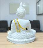 Sigaram 9 Inch White Marble Buddha Idol with White Stone Shalya For Home Decorative Showpiece  K4765