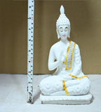 Sigaram 9 Inch White Marble Buddha Idol with White Stone Shalya For Home Decorative Showpiece  K4765