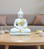 Sigaram 9 Inch White Marble Buddha Idol with White Stone Shalya For For Home Decoretive Showpiece K4766