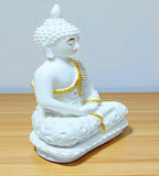 Sigaram 9 Inch White Marble Buddha Idol with White Stone Shalya For For Home Decoretive Showpiece K4766
