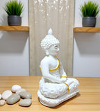 Sigaram 9 Inch White Marble Buddha Idol with White Stone Shalya For For Home Decoretive Showpiece K4766