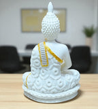 Sigaram 9 Inch White Marble Buddha Idol with White Stone Shalya For For Home Decoretive Showpiece K4766