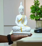 Sigaram 9 Inch White Marble Buddha Idol with White Stone Shalya For For Home Decoretive Showpiece K4766