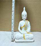 Sigaram 9 Inch White Marble Buddha Idol with White Stone Shalya For For Home Decoretive Showpiece K4766