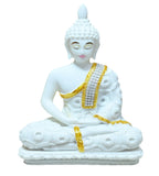 Sigaram 9 Inch White Marble Buddha Idol with White Stone Shalya For For Home Decoretive Showpiece K4766
