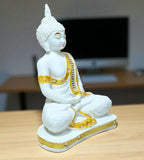 Sigaram 9 Inch White Marble Buddha Idol with Gold Stone Shalya For For Home Decoretive Showpiece K4767