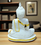 Sigaram 9 Inch White Marble Buddha Idol with Gold Stone Shalya For For Home Decoretive Showpiece K4767