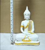 Sigaram 9 Inch White Marble Buddha Idol with Gold Stone Shalya For For Home Decoretive Showpiece K4767