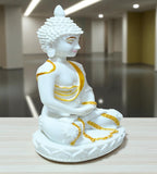Sigaram 10.5 Inch White Marble Buddha Statue with Gold Plain Shalya For Home Decoretive Showpiece K4768