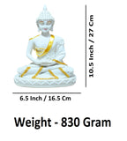 Sigaram 10.5 Inch White Marble Buddha Statue with Gold Plain Shalya For Home Decoretive Showpiece K4768