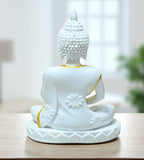 Sigaram 10.5 Inch White Marble Buddha Statue with Gold Plain Shalya For Home Decoretive Showpiece K4768