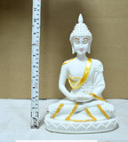 Sigaram 10.5 Inch White Marble Buddha Statue with Gold Plain Shalya For Home Decoretive Showpiece K4768