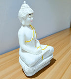 Sigaram 10 Inch White Marble Buddha with White & Gold Shalya For Home Decoretive Showpiece K4769
