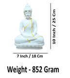 Sigaram 10 Inch White Marble Buddha with White & Gold Shalya For Home Decoretive Showpiece K4769