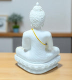 Sigaram 10 Inch White Marble Buddha with White & Gold Shalya For Home Decoretive Showpiece K4769