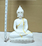 Sigaram 10 Inch White Marble Buddha with White & Gold Shalya For Home Decoretive Showpiece K4769