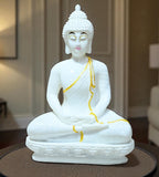 Sigaram 10 Inch White Marble Buddha with White & Gold Shalya For Home Decoretive Showpiece K4769