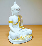 Sigaram 11 Inch White Marble Buddha Idol with Gold Stone Shalya For For Home Decoretive Showpiece K4770