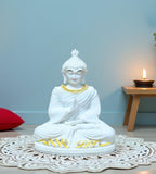 Sigaram 10 Inch White Marble Abhaya Hastha Meditating Buddha for Home Decor Idol Statue Figurine Murti Tibetan Buddhist Showpiece K4771