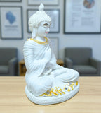 Sigaram 10 Inch White Marble Abhaya Hastha Meditating Buddha for Home Decor Idol Statue Figurine Murti Tibetan Buddhist Showpiece K4771