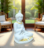 Sigaram 10 Inch White Marble Abhaya Hastha Meditating Buddha for Home Decor Idol Statue Figurine Murti Tibetan Buddhist Showpiece K4771