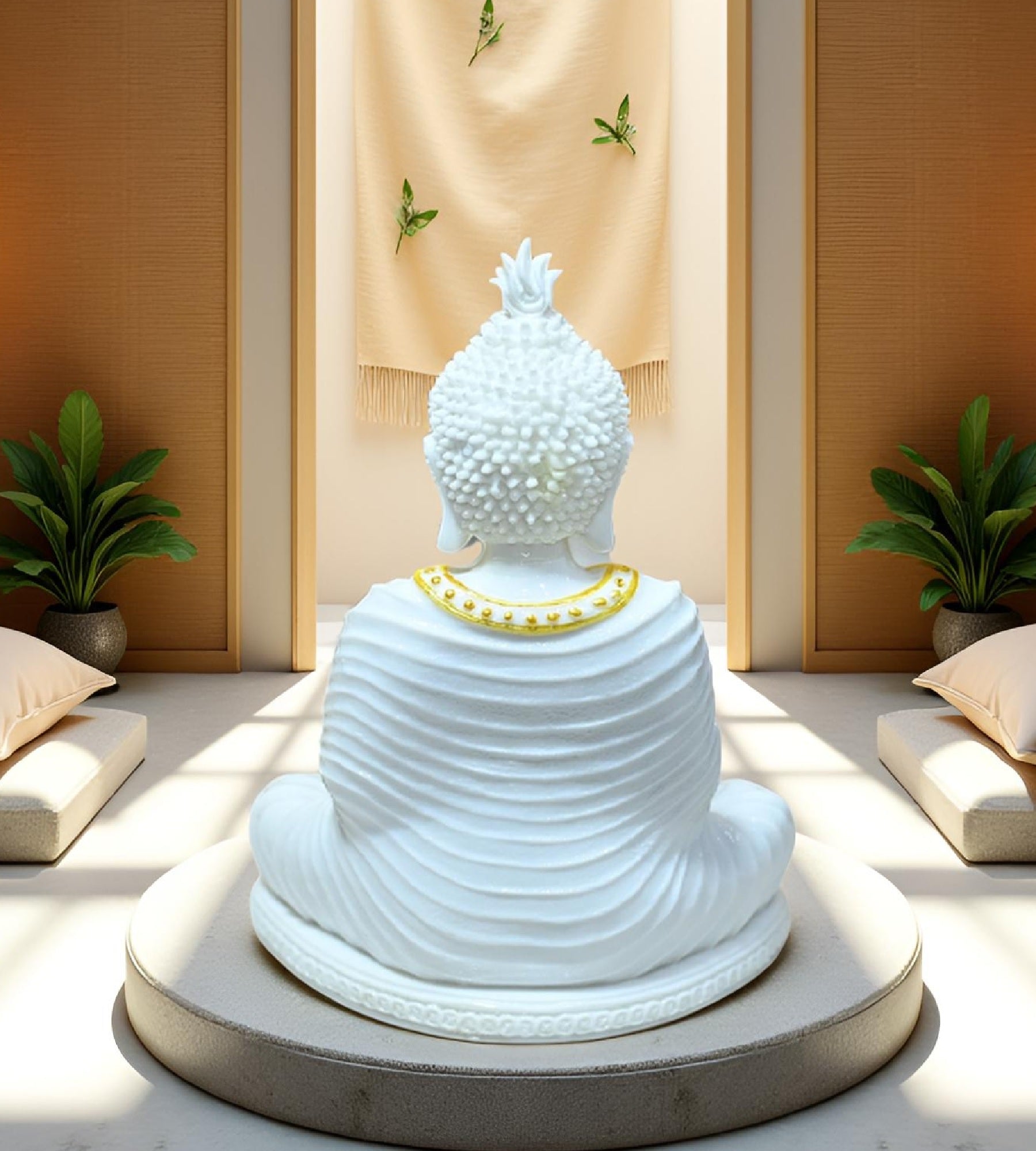 Sigaram 10 Inch White Marble Abhaya Hastha Meditating Buddha for Home Decor Idol Statue Figurine Murti Tibetan Buddhist Showpiece K4771