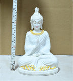 Sigaram 10 Inch White Marble Abhaya Hastha Meditating Buddha for Home Decor Idol Statue Figurine Murti Tibetan Buddhist Showpiece K4771