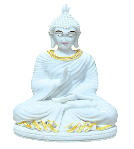 Sigaram 10 Inch White Marble Abhaya Hastha Meditating Buddha for Home Decor Idol Statue Figurine Murti Tibetan Buddhist Showpiece K4771