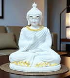 Sigaram 10 Inch White Marble Abhaya Hastha Meditating Buddha for Home Decor Idol Statue Figurine Murti Tibetan Buddhist Showpiece K4771