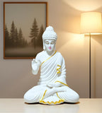 Sigaram 11 Inch White Marble Abhaya Hastha Meditating Buddha for Home Decor Idol Statue Figurine Murti Tibetan Buddhist Showpiece K4772