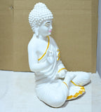 Sigaram 11 Inch White Marble Abhaya Hastha Meditating Buddha for Home Decor Idol Statue Figurine Murti Tibetan Buddhist Showpiece K4772