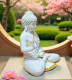 Sigaram 11 Inch White Marble Abhaya Hastha Meditating Buddha for Home Decor Idol Statue Figurine Murti Tibetan Buddhist Showpiece K4772