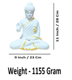 Sigaram 11 Inch White Marble Abhaya Hastha Meditating Buddha for Home Decor Idol Statue Figurine Murti Tibetan Buddhist Showpiece K4772