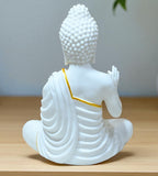 Sigaram 11 Inch White Marble Abhaya Hastha Meditating Buddha for Home Decor Idol Statue Figurine Murti Tibetan Buddhist Showpiece K4772