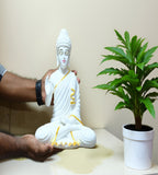 Sigaram 11 Inch White Marble Abhaya Hastha Meditating Buddha for Home Decor Idol Statue Figurine Murti Tibetan Buddhist Showpiece K4772