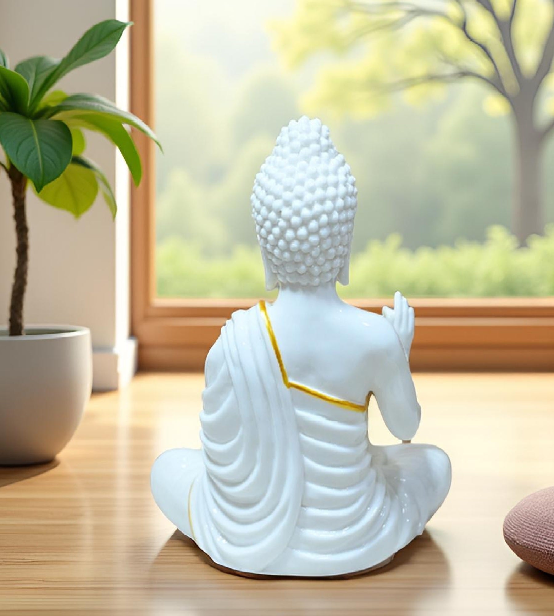 Sigaram 11 Inch White Marble Abhaya Hastha Meditating Buddha for Home Decor Idol Statue Figurine Murti Tibetan Buddhist Showpiece K4772