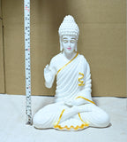 Sigaram 11 Inch White Marble Abhaya Hastha Meditating Buddha for Home Decor Idol Statue Figurine Murti Tibetan Buddhist Showpiece K4772
