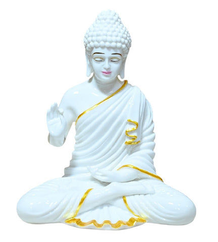 Sigaram 11 Inch White Marble Abhaya Hastha Meditating Buddha for Home Decor Idol Statue Figurine Murti Tibetan Buddhist Showpiece K4772