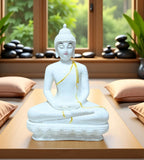 Sigaram 13.5 Inch White Marble Meditating Buddha for Home Decor Idol Statue Figurine Murti Tibetan Buddhist Showpiece K4773
