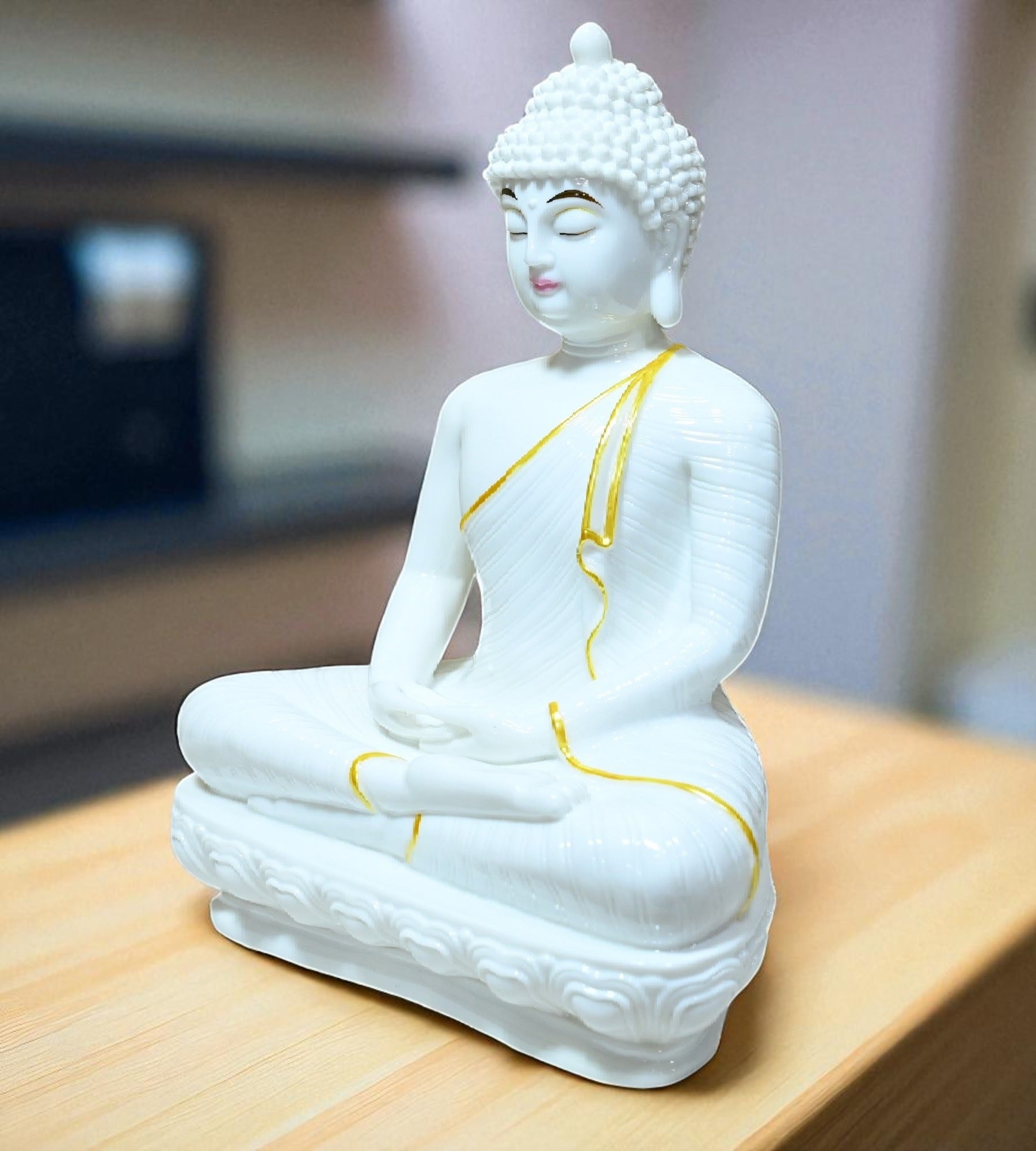 Sigaram 13.5 Inch White Marble Meditating Buddha for Home Decor Idol Statue Figurine Murti Tibetan Buddhist Showpiece K4773