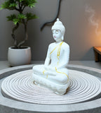 Sigaram 13.5 Inch White Marble Meditating Buddha for Home Decor Idol Statue Figurine Murti Tibetan Buddhist Showpiece K4773