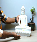 Sigaram 13.5 Inch White Marble Meditating Buddha for Home Decor Idol Statue Figurine Murti Tibetan Buddhist Showpiece K4773