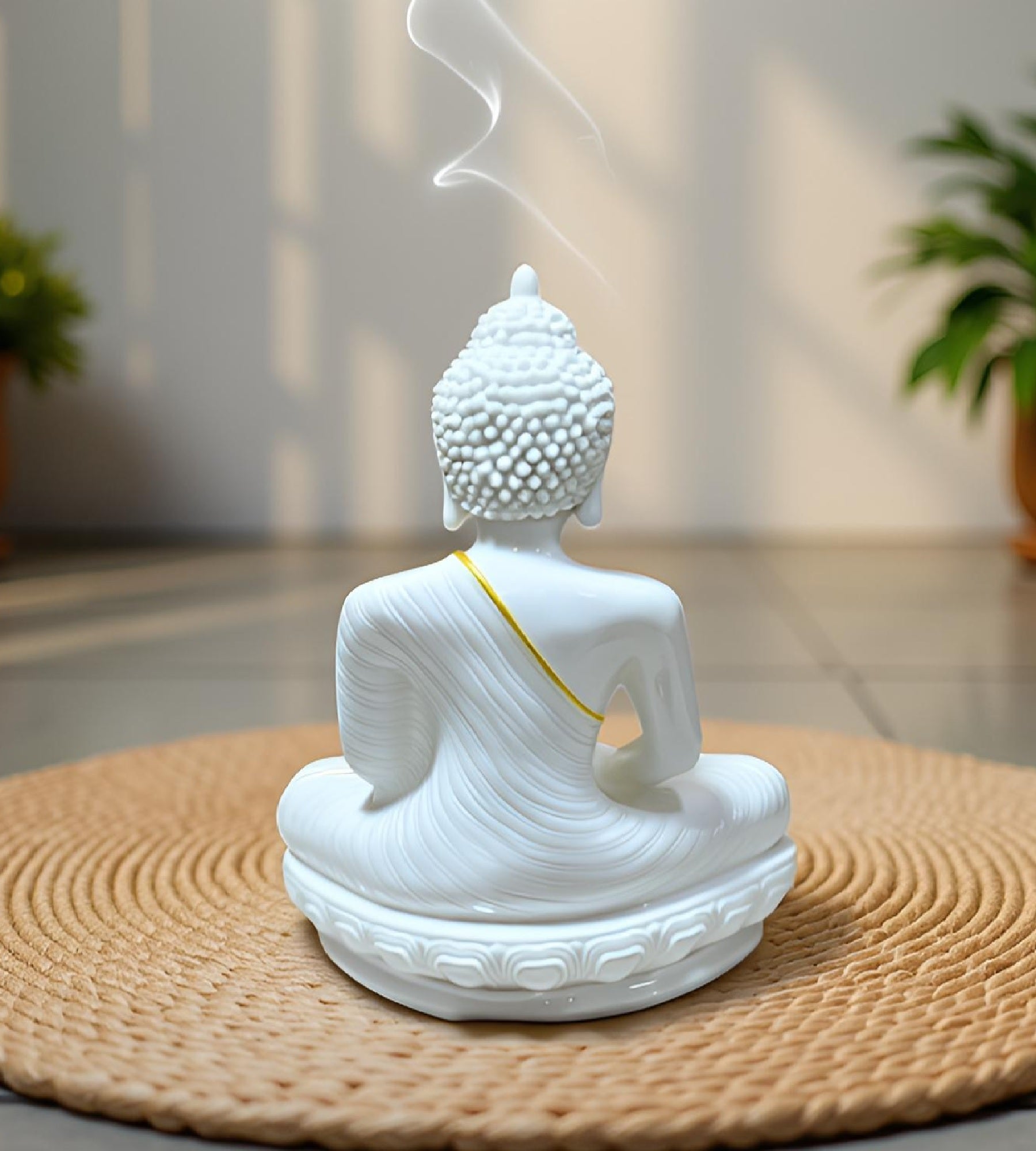 Sigaram 13.5 Inch White Marble Meditating Buddha for Home Decor Idol Statue Figurine Murti Tibetan Buddhist Showpiece K4773