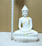 Sigaram 13.5 Inch White Marble Meditating Buddha for Home Decor Idol Statue Figurine Murti Tibetan Buddhist Showpiece K4773