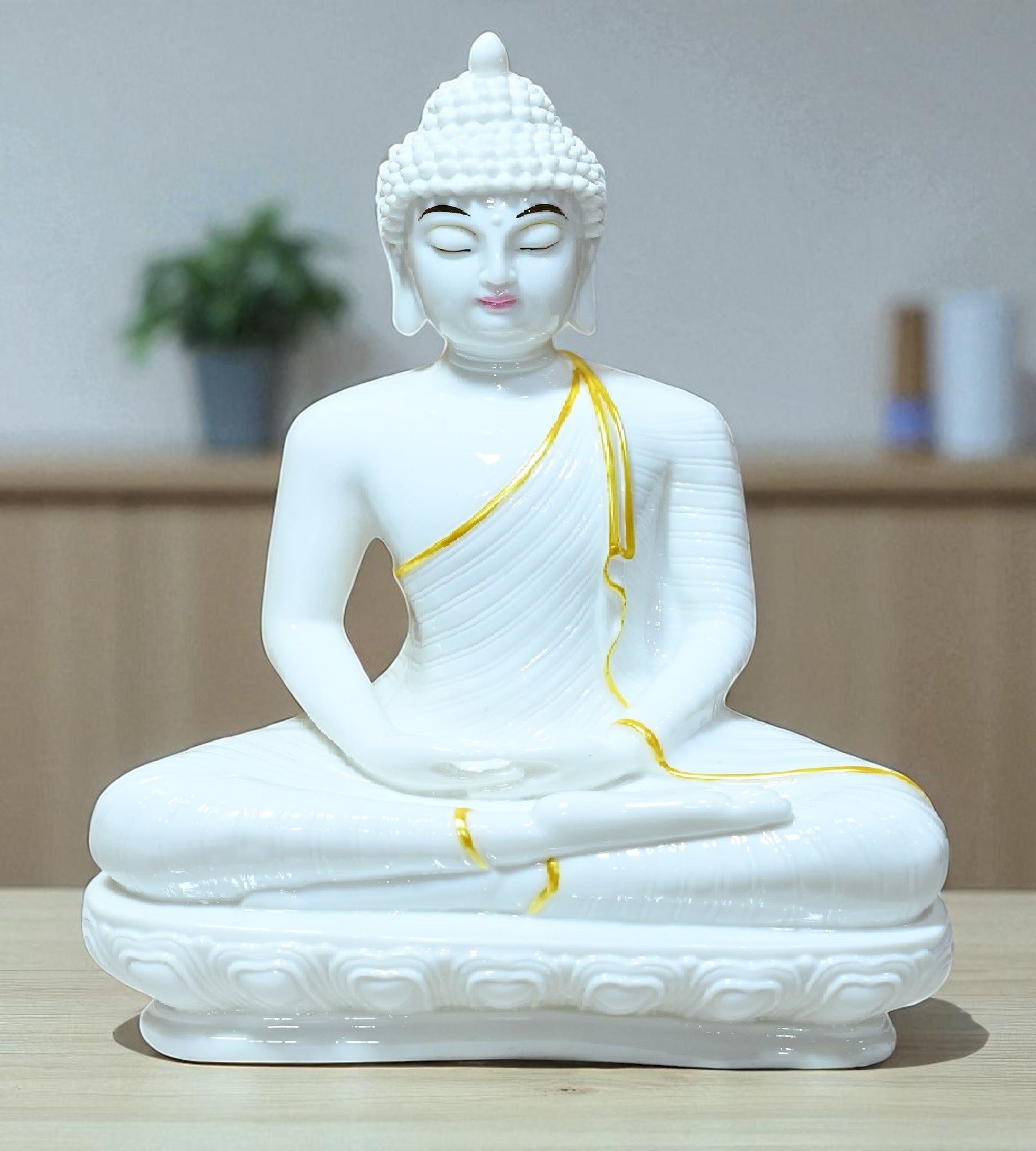 Sigaram 13.5 Inch White Marble Meditating Buddha for Home Decor Idol Statue Figurine Murti Tibetan Buddhist Showpiece K4773